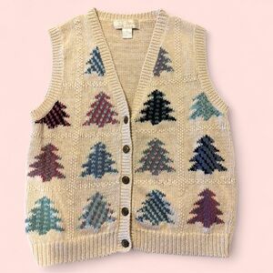 Vintage Knit Pine Tree Sweater Vest | Size L